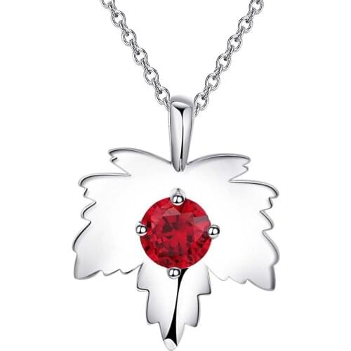 Wholesale Silver Plated Charm Jewelrys Necklace,free Shipping Fashion Fashion Jewelry Pendant Maple Leaf Inlaid Red Stone AN1018
