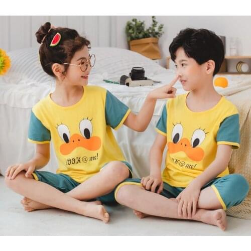 Boys Girls Pajamas New Summer Short Sleeve Childrens Clothing Sleepwear Cotton Pyjamas Sets For Kids 4 6 8 10 12 14 Years