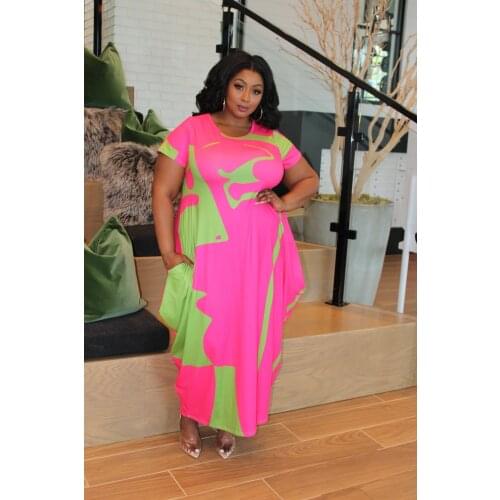 ChocoMisty-LadyPlus Plus-size Dresses Irregular Color Block Round Neck Maxi Dress