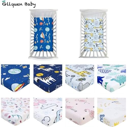 Baby Crib Fitted Sheet Newborn Bed Mattress Cover With Elastic Breathable Cartoon Print Bedding For Cot Size 130*70cm