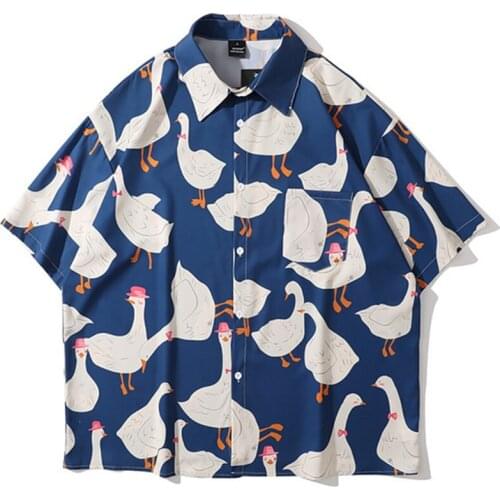 Shirts Men Short Sleeve Funny Goose Summer Streetwear Full Printed Hawaiian Beach Shirt Hip Hop Harajuku Korean Fashion Shirts