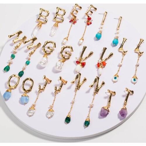 Natural Shell Initial Letter Earrings Stainless Steel A-Z Alphabet Stud Earings Everyday Stud Earings Jewelry