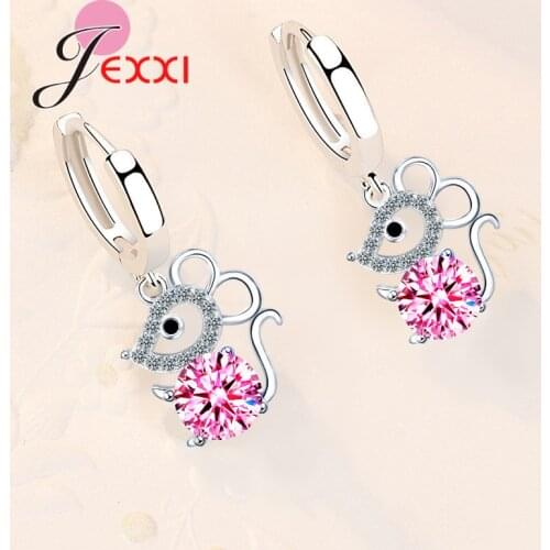 Sweet 925 Sterling Silver New Fashion Woman Jewelry Drop Earrings Cubic Zircon Crystal Mouse Dangle Earrings Birthday Gift