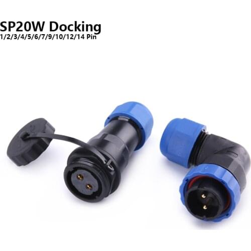 SP20 IP68 Docking Elbow waterproof connector 1/2/3/4/5/6/7/9/10/12/14 Pin plug socket Industrial Angle Wire cable connectors