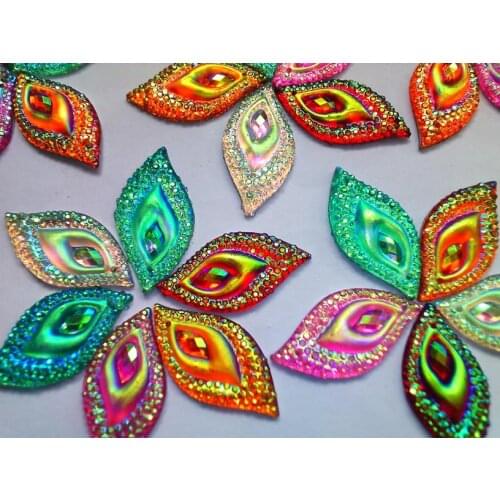 Mixed colour Rhinestones Sew on crystal Eye navette shape flatback 16*30mm stones resin gemstones for dress 80pcs/lot