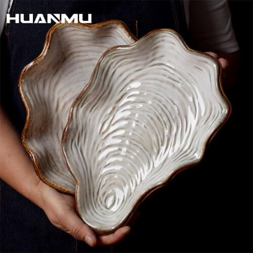 Creative Ceramic Plate Shell Shape Plate Dinnerware Salad Steak Dishes Restaurant Kitchen Refreshment Dish Decorative Food Tray