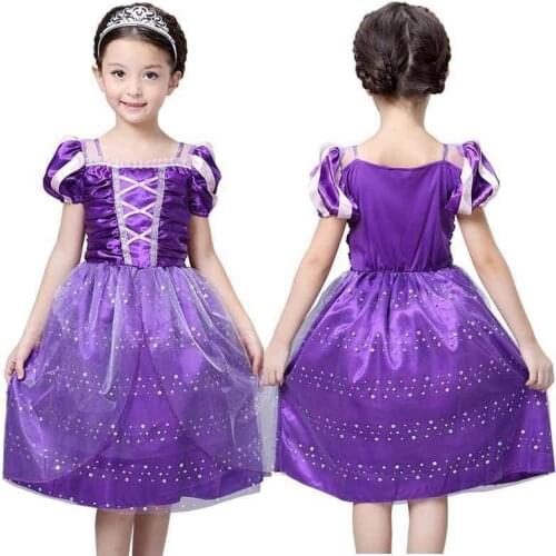 Vintage Kids Girls Princess Puff Sleeve Dress Costume Fairytale Aurora Rapunzel Lace Tulle Party Ball Gown Dress Age 3-10Y