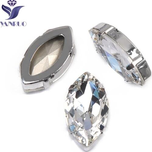 YANRUO 4227 17x32mm Crystal Clear Navette Sewn Stones Point Back DIY Glass Strass Large Rhinestones For Crafts