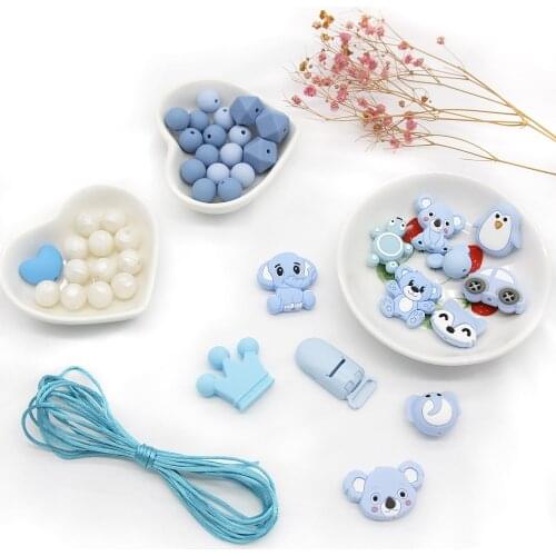 Cute-idea 1set Blue series Baby Silicone Beads Pacifier Chain boys girl Baby teething teether toy Accessory Baby nuring Product