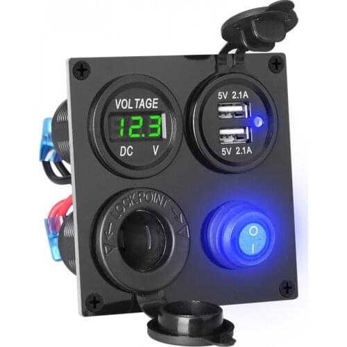 1PCS 5V 4.2A Car Charger Switch Panel Voltmeter Dual Usb Socket 12v Cigarette Lighter On/Off Rocker 4 In 1 Camper Power Adapter