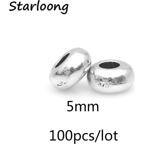 100pcs/lot 5mm vintage antique silver plated zinc alloy round flat spacer beads DIY jewelry making for bracelet necklace