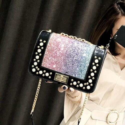 2019 Women Brand Desinger Sequin PU Leather Shoulder Bag Small Crossbody Bag with Chain For Girls Ladies Bag Bolso ML-05