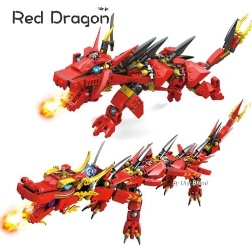 417pcs Flying Red Ninja Dragon Fighting Mech 2in1 Set Dolls Educational Building Blocks DIY Toys For Kids Birthday Gift