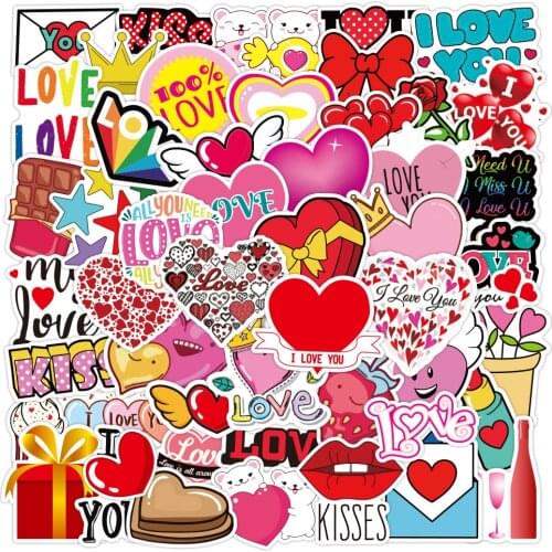 50PCS Kawaii Valentines Day Gilrs Toy Romantic Hot Party Supplies Sticker Decorative Sticker Decal DIY Luggage Skateboard Gift