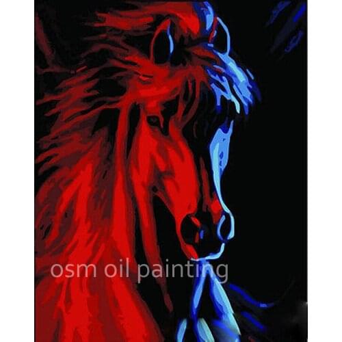 Free Shipping Art Fashion Design High Quality Wonderful Animal Oil Painting On Canvas Beauty Red Horse Oil Painting for Decor