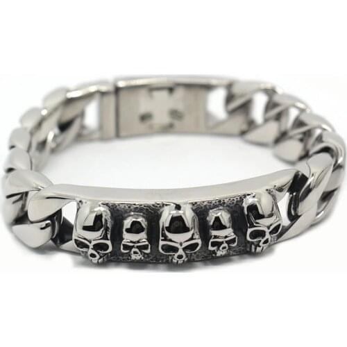 Stainless steel bracelet Solid 15MM Wide Heavy Mens Skeleton Skull Bracelet Punk Rocker Ghost Bangle Biker Jewelry Bracelets