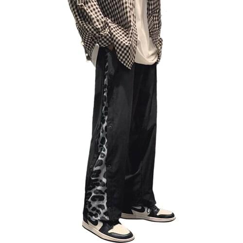Summer Men Streetwear Hip Hop Jogging Pants Korean Mens Fashion Graphic Leopard Casual Pants All-match Black Straight-leg Pants