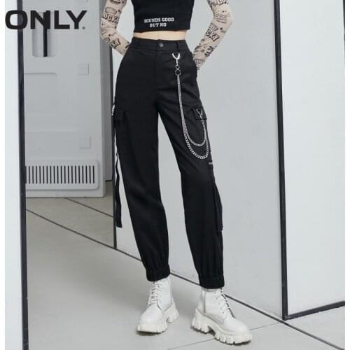 ONLY2021 summer new fashion loose tooling wind multi-pocket buckle casual pants women | 121114059