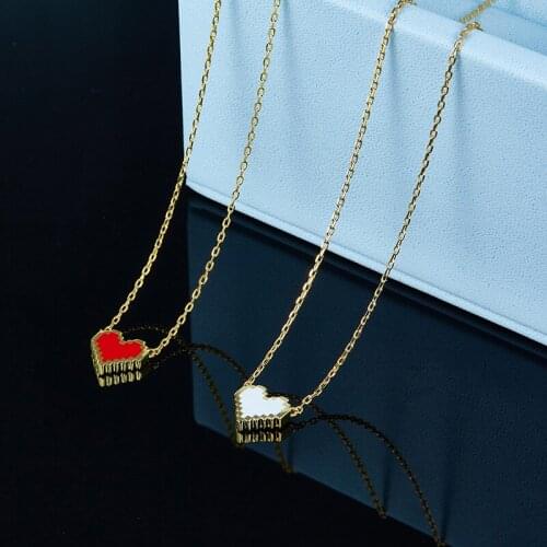 Fashion Brand Solid 925 Sterling Silver Red and White Love Heart Pendant Necklace Women Lover Valentine Jewelry Gift