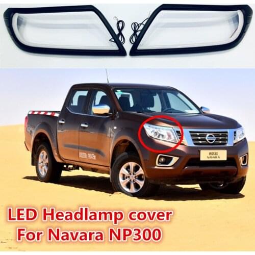 JanDeNing ABS Black LED Headlight Cover With White light For Nissan Navara NP300 2015-2018