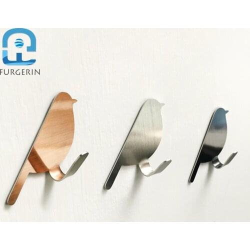 FURGERIN 2PCS Key Holder Wall Hook Clothes Bathroom Door Hanger Stainless Steel Towel bird door hook hanger for keys wall hooks