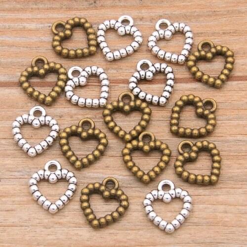 40PCS 12*14MM 2 Color Double-sided Hollow Charms Hearts Pendant Metal Alloy For DIY Necklace Bracelet Earrings Marking