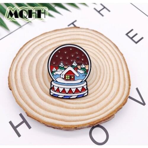 Cartoon Crystal Ball Enamel Brooch Christmas House Snowflake Round Alloy Badge Shirt Bag Pins Accessories Women Jewelry Gift