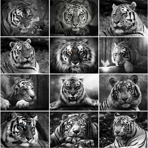 Evershine Full Square Diamond Painting Tiger Cross Stitch Mosaic Diamond Embroidery Black White Animal Rhinestone Art Home Decor