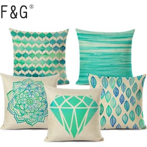 Geometric Blue Wave Home Cushion Covers Home Textile Decorative Soft Seat Car Custom Linen Mint Green Fresh Diamond Almohada