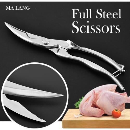 Stainless Steel Chicken Fish Duck Bone Kitchen Scissor with Safe Lock Sharp Cook Cutter Shear Tool Multifunctional Scissors