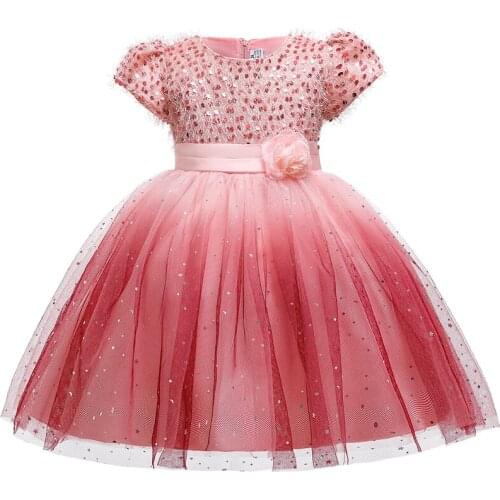 Summer Formal Elegant Dress For Girl Color Gradient Princess Dress Costume Kids Dresses Girls Children Lace Party Dress