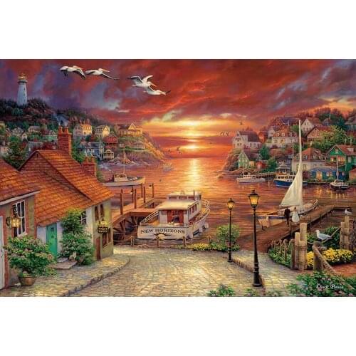 Small town pier The wooden puzzle 1000 pieces ersion jigsaw puzzle white card adult childrens educational toys