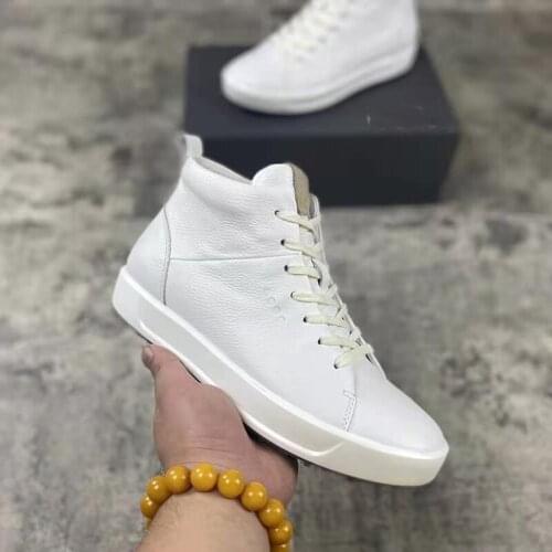 New Genuine Leather Men Golf Shoes High Ankle Size 39-45 Anti Slip Spikless Golf Boots White Brown High Quality Walking Sneakers
