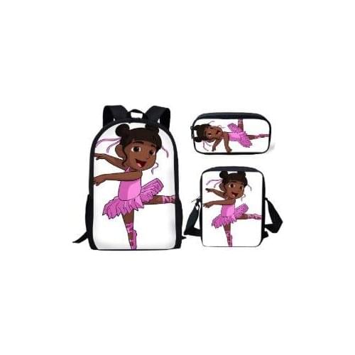 Children 3pcs School Bags Set for Kids Black African Little Afro Girl Printing Schoolbag Cute Ballet Dancer Bookbag