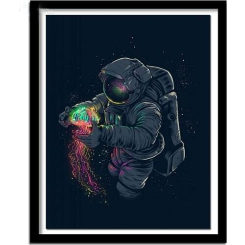 Full Square round 5D Diy Diamond Painting Cross Stitch Kits Astronaut Spaceman Space Picture Of Rhinestones Embroidery