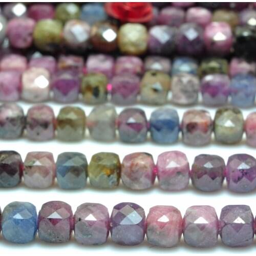 Natural Ruby Sapphire Faceted Cube Loose Beads Wholesale Gemstone Semi Precious Stone Bracelet Necklace Diy Jewelry Making 15"