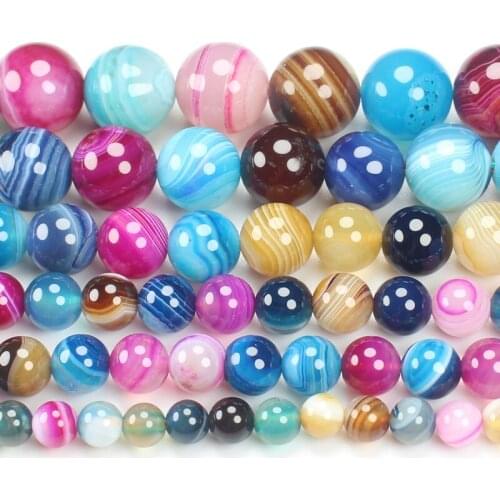 Natural Multi-Color Stripe Aga tes 4-14mm Round Beads 15"/38cm, Wholesale For DIY Jewellery Free Shipping