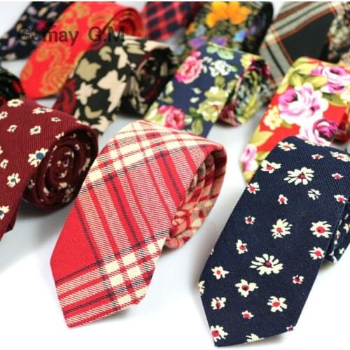 Newest Floral 100% Cotton Ties for Men 5.5 width Narrow Neckties High Quality Adult Slim Neck Tie Party Accessories Cravat