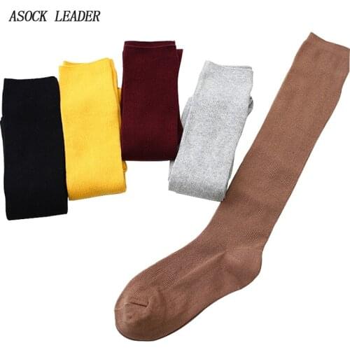 2018 Spring New Heap Socks Japanese Candy Solid Color High Knee Socks Womens Stockings 5 Pairs / Lot