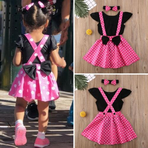 2020 New 3PCS Newborn Baby Girls Short Sleeve Dot Baby Clothes Bodysuits Tops Overalls Skirts Headwear Outfit Autumn 0-4T