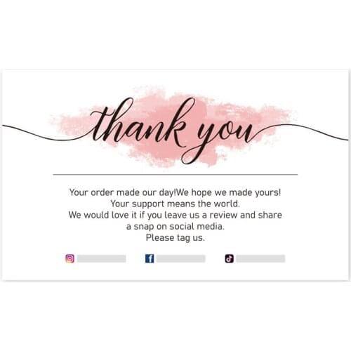 30pcs 9*5.4cm Thank You card printable pink thanks for your purchase card Paper DIY Cards For Small Business Gift packaging