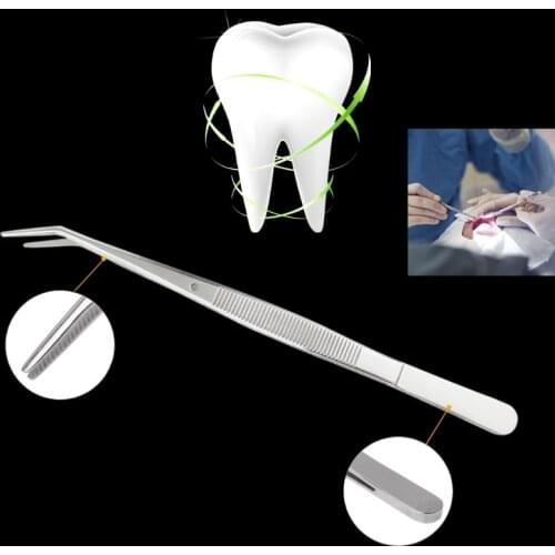 Stainless Steel Tweezers Serrated Curved Dental Instruments Dental Tool