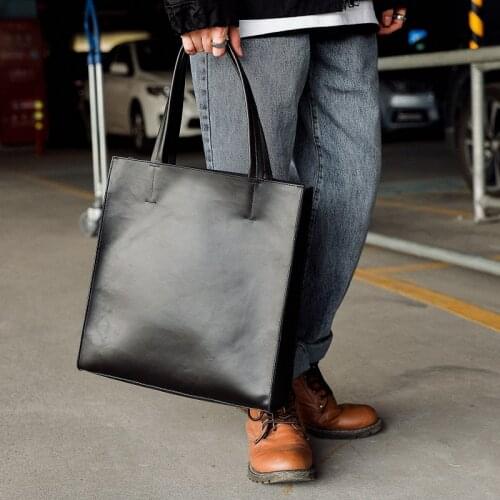 Simple Classic Fashion Tote Bag fro Men Brand High Quality Leather Handbag Male Travel Street Vertical Document ipad Briefcase