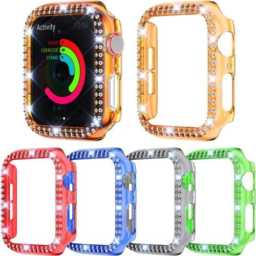 Transparent PC Cover for Apple Watch SE Case Series 6 5 4 3 Women Bling Diamond Bumper 40mm 44mm 38mm 42mm for iWatch Hard Frame