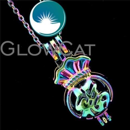 R-C563 Rainbow Colors Lucky Bags Beads Cage Pendant Essential Oil Diffuser Aromatherapy Pearl Cage Locket Necklace