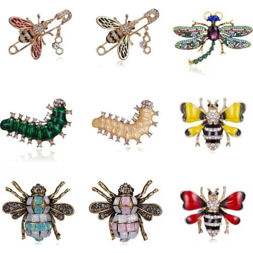 Rinhoo Fashion Dragonfly Bee Big Brooches Pins For Women Rhinestone Insect Model Brooch Enamel Jewelry Gift For Woman