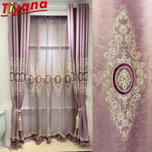 TIYANA Luxury Embroidery Purple /Blue Chenille Curtains for Living Room European High-end Blackout Window Drapes for Bedroom#VT