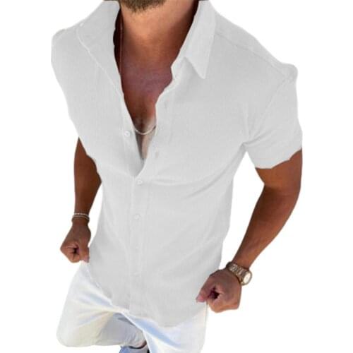 Shirt Mens Casual Blouse Slim Tops Lapel Collar Short Sleeve Tee All-match Solid Color Summer Fashion Tops for Male Streetwear