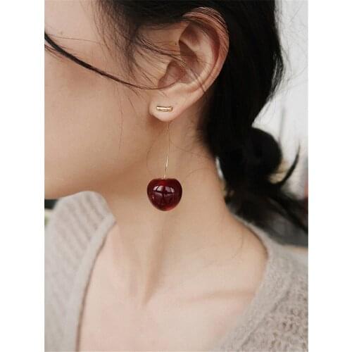 New Fashion European and American Fruit Long Ear Nail Temperament Cherry Cherry Earrings Lady Earrings Fashion Jewelry