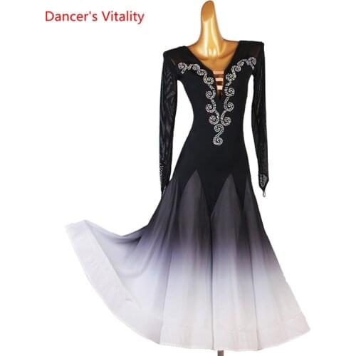 Ballroom Dance Dress Chiffon Diamond-Studded Long Skirt Performance Clothes Custom High-End Adult Child Competition Clothing